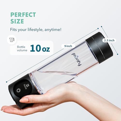 PIURIFY Hydrogen Water Bottle Generator | Extended Warranty | Black | 6300+ PPB in 3 Cycles | USA Certified | 10 oz