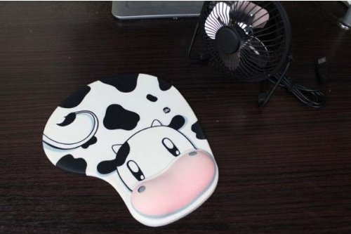 VNDEFUL Cartoon Prevent Slippery Stretchy Silicone Wristbands Mouse Pad Memory Foam Mouse Hand Cushion With Non-slip Rubber Base for Office (Cow Style)