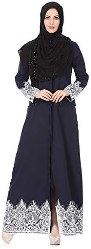 B2keevin Muslim Women's Fashion Full Buckle National Style Lace Robes Long Dress