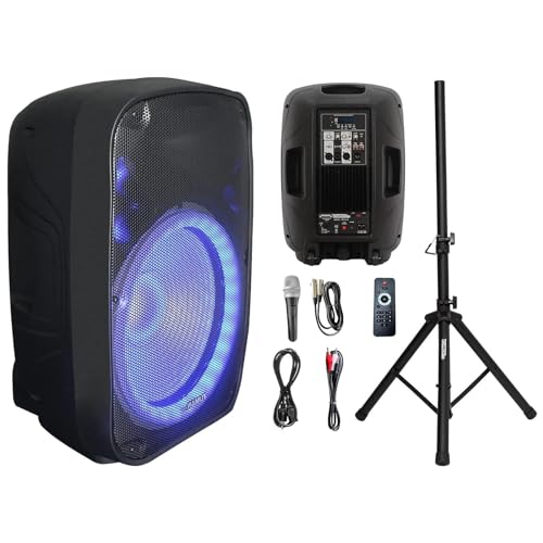 Portable 15-Inch PA Speaker System DJ Amplified Loud Speaker with