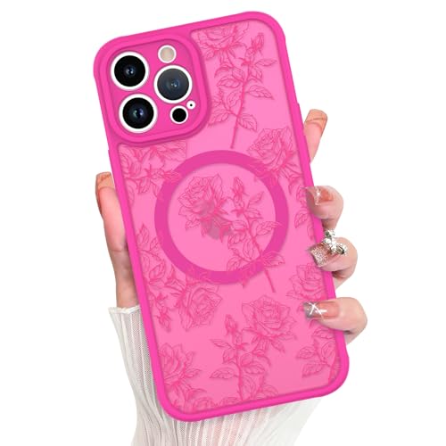 Photo 1 of MZELQ for iPhone 13 Pro Max Case Sunflower Floral Flowers Matte Aesthetic Cute Pattern Magnetic [Compatible wth Magsafe] Fit iPhone 13 Pro Max Case -Hot Pink