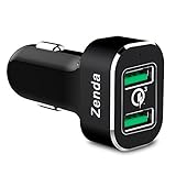Quick Charge 3.0 Car Charger, Zenda Dual USB 36W Car Charger for iPhone X 8 7s 7 6 6S, iPad, Samsung Galaxy S9 S9 Plus Note 8 S8 S8 Plus S7 S6 Edge Plus, LG G6 G5 V20, HTC 11 10, Google Nexus 5X 6P