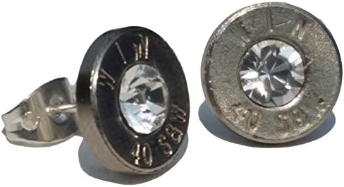 .40 S&amp;W Bullet Earrings with Swarovski Clear Crystal. Brand New!