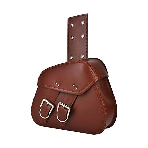 Fancystar 1 Pair Motorcycle Saddle Bags Pannier Bag Waterproof PU Leather Side Case for Harley Sportster Softail Honda Suzuki Yamaha Cruiser, Brown/Black - Thumbnail 5
