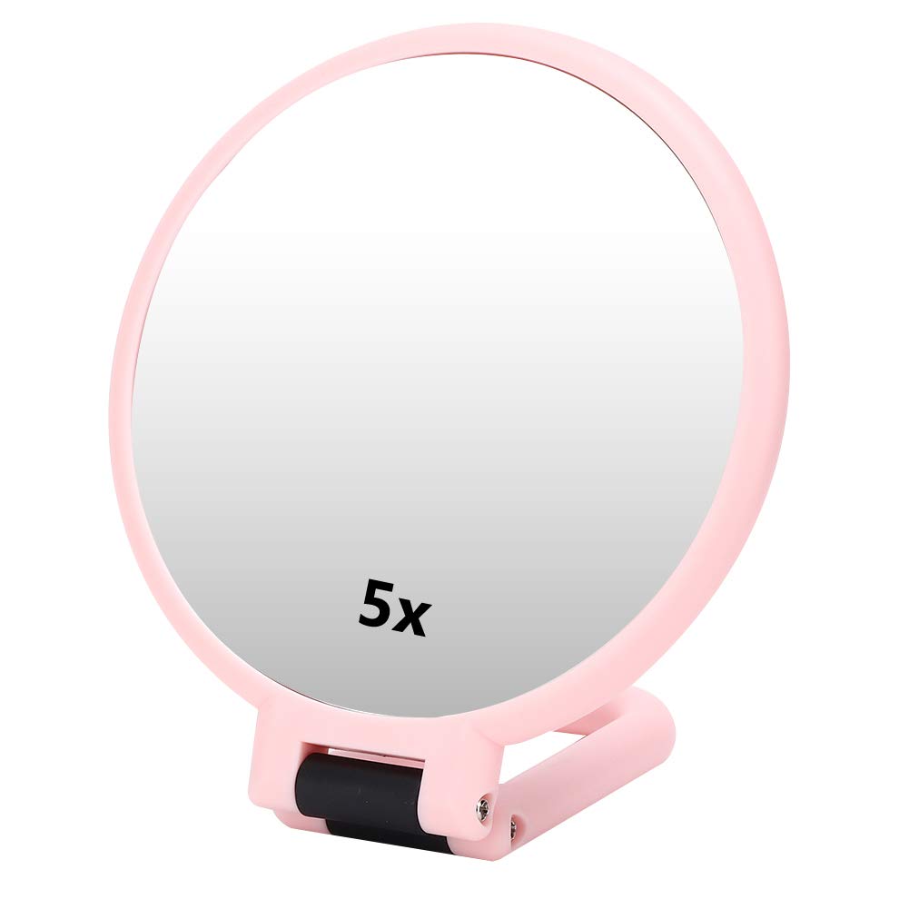 Pongnas Portable 5X Magnifying Folding Makeup Mirror for Travel - Double Sided Cosmetic Mirror with Adjustable Angle and Economic Design
