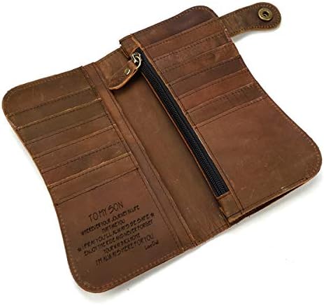 LUUFAN Men's Genuine Leather Long Wallet Chain Wallet, Engraved Bifold Wallet