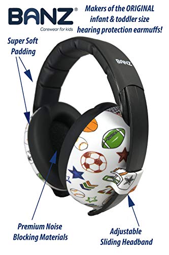 BANZ Earmuffs Infant Hearing Protection - Ages 0-2 Years - The Best Earmuffs for Babies & Toddlers - Industry Leading Noise Reduction Rating - Block Noise (Sports)