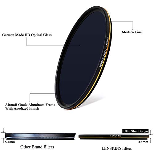 LENSKINS 82mm ND 1000 Filter, 10 Stop Neutral Density Filter for Camera Lenses, 16-Layer Multi-Resistant Coated, German Optics Glass, Weather-Seal ND Filter with Lens Cloth - Thumbnail 2