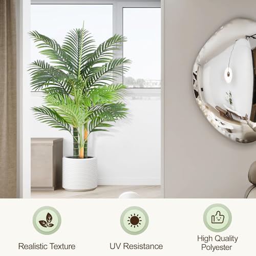 Keeplush Artificial Palm Tree Triple Golden 120cm Large Artificial Plant Outdoor Indoor or Outdoor Tall for Patio Poolside Lawn Office Living Room Balcony Garden (1Pack)