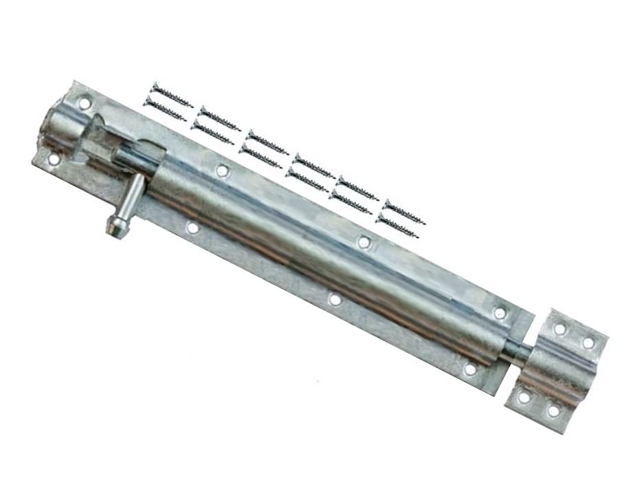 TERF® Heavy Duty Galvanised Tower Door Bolt Barrel Slide Lock 250mm [10''] Door Latch with Screws Ideal for Internal External Strong Doors Locks for Bathroom Shed Garden Gate and Multi Use - Pack of 1
