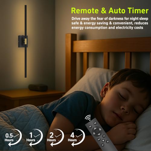 iThird Battery Operated Wall Sconces Set of 2, 10000mAh, Remote, Black | Rechargeable design, 360° rotation and 31.5-inch wireless lighting for TV wall, mirror, bedroom or living room decor