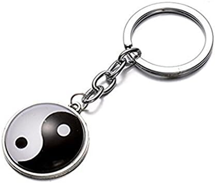 Jewelry Black and White yin and yang Keychain Tai Chi Pendant Key Chain, silver, bronze