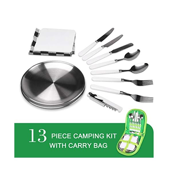 Odoland-Stainless-Steel-Camping-Cutlery-Set-with-Spoon-Fork-Knife-Plate-Bottles-Opener-Table-Napkins-and-Storage-Bag-Kitchen-Tableware-Kit-for-Daily-Meal-or-Outdoor-Hiking-Picnic-for-Two-People Odoland Camping Cutlery Set for 2 People - Durable Stainless Steel Kitchen Tableware Kit with Spoon Fork Bottle Opener…