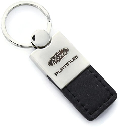 Ford Platinum Black Leather Chrome Car Fob Key Chain Ring