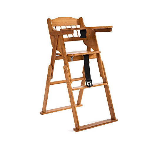 ELENKER Wooden Folding High Chair with Tray Adjustable Height Chair