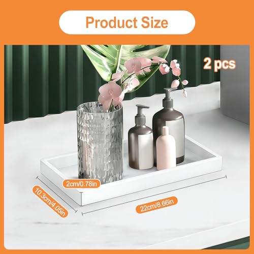 2 Pieces Silicone Bathroom Tray, Rectangular Silicone Decorative Tray, Bathroom Sink Trays, Bathroom Vanity Tray for Soap, Jewelry, Cosmetics, Towels, White 22 X 10.3 X 2 Cm