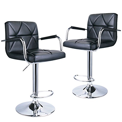 Leader Accessories Square Back Adjustable Bar Stools with armrest,Set of 2,Black