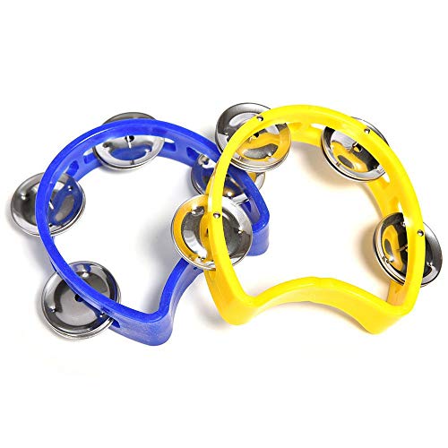 MOTZU 4 Pack Plastic Musical Percussion Tambourines, Dual Alloy Recording Combo Tambourine, Cutaway Half Blossom with 4 Bells Comfortable Teaching Toys for Kids, Adults, Multicolour