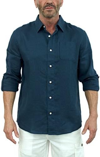 short fin Men's Long Sleeve Linen Shirt, with roll up Sleeves