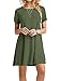 MOLERANI Women's Casual Plain Simple T-Shirt Loose Dress(Army Green,L)