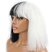 WeKen Halloween Wig Women Short Bob Kinky Straight Full Bangs Synthetic Black and White