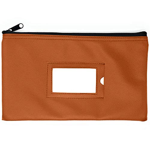 Money Bank Deposit Bag with Zipper | 11x6 inch | Brown | Durable Leatherette Money Cash Coin Check Wallet Pouch for Men & Women with Framed ID Window and Blank Card | by GIDABRAND (1) - Thumbnail 7