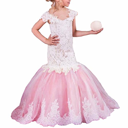 Kalos Dress Shop Champagne Lace Flower Girls Dresses Mermaid First Communion Pageant Gowns