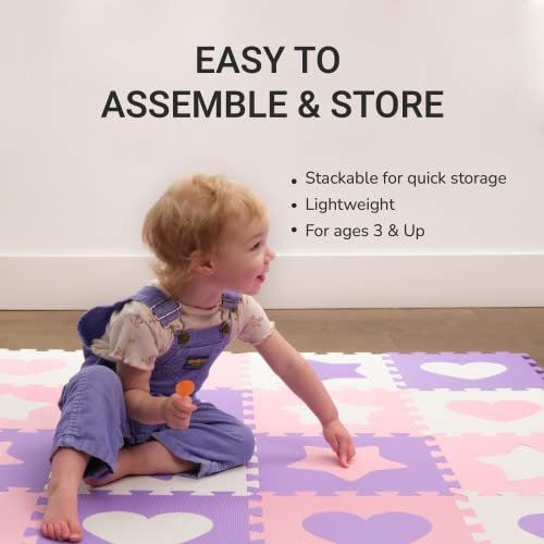 Tadpoles Hearts and Stars Foam Playmats for Kids, 16 Interlocking Foam