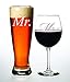 C & M Personal Gifts Mr. and Mrs. Wedding Couple Glass Set, 23 oz. Beer Pilsner and 18 oz. Wine Glass, Anniversary Gift