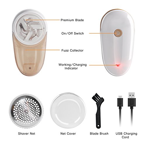 AMFOCUS Electric Lint Remover Portable Lint Shaver Sweater Shaver, Power Cord Removeable, Rechargeable Fabric Shaver Clothes Lint Fuzz Pill Fluff Remover (2018 Upgraded Version)