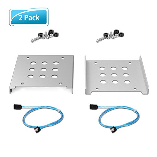 Solid State Drive Bracket Aluminum Internal Hard Drive Mounting Kit 2.5 to 3.5 inch SSD/HDD [SATA Cables included] - Sliver