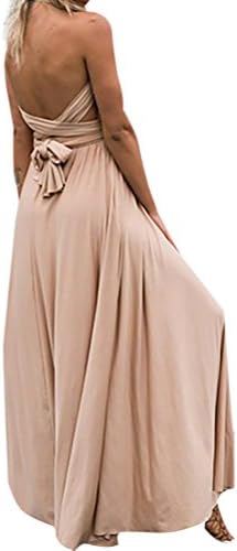 eReeder Women's Side Slit Backless Cross Beachwear Maxi Dress Long Dress, Pure Color, small, champagne