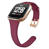 OenFoto Sport Bands Compatible Fitbit Versa/Versa 2 &Versa Lite Edition, Soft Silicone Slim Thin Narrow Small Replacement Wristband Strap for Fitbit Versa Smart Watch,Women Men, Wind Red Large