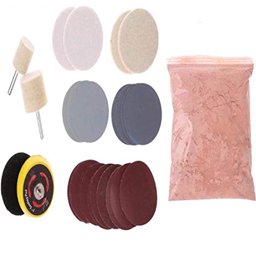 DIY Crafts 34 Pcs Deep Scratch Remover Car Glass Headlight Windshield Polishing Kit 3” Wheel Cerium Oxide Cream Car Window Repair Polishing TREO 95% 2.5microns 1.75oz (100 Grm, Multi)