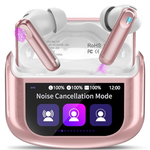 Wireless Earbuds, Bluetooth 5.4 Headphones In Ear with Multifunctional Touch Screen, 48H HiFi Stereo Ear Buds with ANC/ENC Noise Cancelling/Transparency Mode, 5 EQ Modes, IPX7 Earphones, Rose Gold