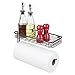 mDesign Paper Towel Holder with Spice Rack and Multi-Purpose Shelf - Wall Mount Storage Organizer for Kitchen, Pantry, Laundry, Garage - Durable Metal Wire Design - Bronze