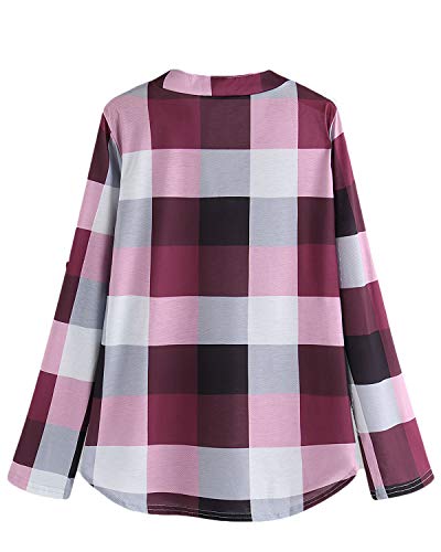 YOINS Vrouwen Lange Mouw V-hals Shirts Plaid Casual Tops Check Klassieke Blouses voor Dames - Image 6