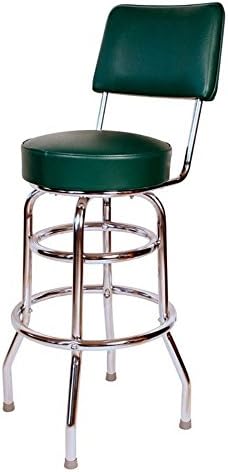 Richardson Seating Double Ring Swivel Bar Stool with Back Chrome Frame and Seat, Green, 30"
