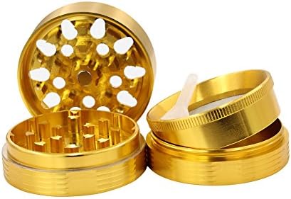 DCOU Herb Grinder with Pollen Catcher - Hidden Filtration Layer 4 Piece with 1 Thread - Fluffs Herbs Quickly (Gold)