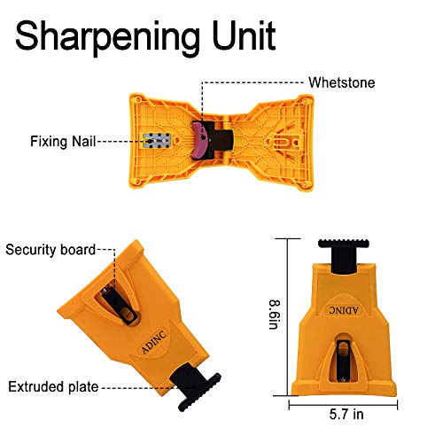 ADINC Chainsaw Sharpener Universal Chain Saw Blade Sharpener Fast Sharpening Stone Grinder Tools Bar Mounted Chainsaw Teeth Sharpener Fit for 14/16/18/20 Inch Chain Saw Bar with 2 Holes - Thumbnail 2