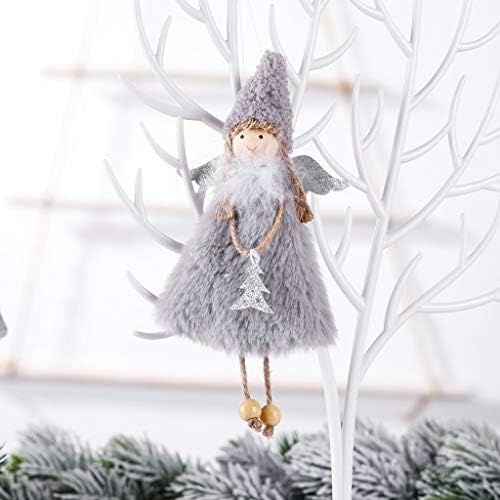 A hanging angel Christmas doll with a serene expression, dressed in traditional festive attire.