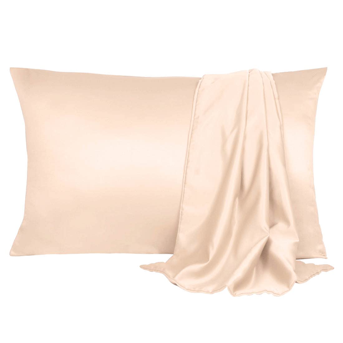 sourcing map Pillowcase Set Silk Satin Pillow Cases for Hair and Skin, Pillow Cases 2 pack with Envelope Closure Light Tan 35 x 50cm