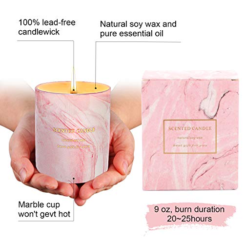 Haobell Gifts for Women - Scented Candles 100% Pure Natural Soybean Wax with Plant Essential Oils for Stress Relief Aromatherapy (Marble Pink)