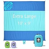 WEKAPO Sand Proof Beach Blanket, Extra Large Oversized 10’X 9′ Beach Mat, Big & Compact Sand Free Mat Quick Drying, Lightweight & Durable with 6 Stakes & 4 Corner Pockets