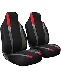 OxGord   Funda para asiento de coche   Paño de polietileno negro, rojo y gris con asiento inferior delantero   Ajuste universal para coches, camiones, SUV, furgonetas   2 piezas