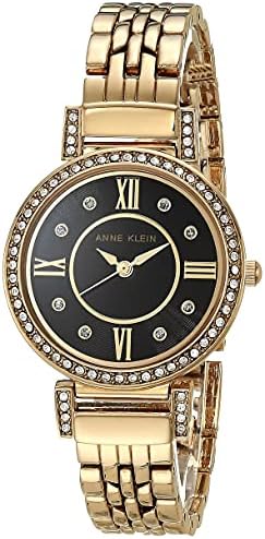Anne Klein Gold-Tone Watch with Black Dial and Crystal Stretch Bracelet Amazon.com: Anne Klein Women main image 3