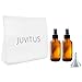 JUVITUS 4 oz Amber Glass Bottle with Fine Mist Black Spray (2 Pack) + Clear Travel Bag and a Funnel