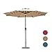 C-Hopetree 9 Foot Solar Patio Market Umbrella for Outdoor, with 32 Solar Rechargable LED and Central LED Hub Light, Auto Tilt, 250gsm Canopy, Beige