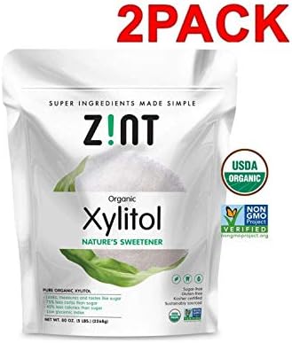 Zint Organic Xylitol Sweetener: USDA Certified Natural Sugar Free Substitute, Non GMO, Low Glycemic Index, Measures & Tastes Like Sugar (2 Pack 80 Ounce (5 lbs))
