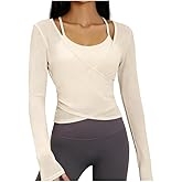Mesh Yoga Crop Tops for Womens Long Sleeve Breathable Workout Shirts with Sports Bras Gym Shirts